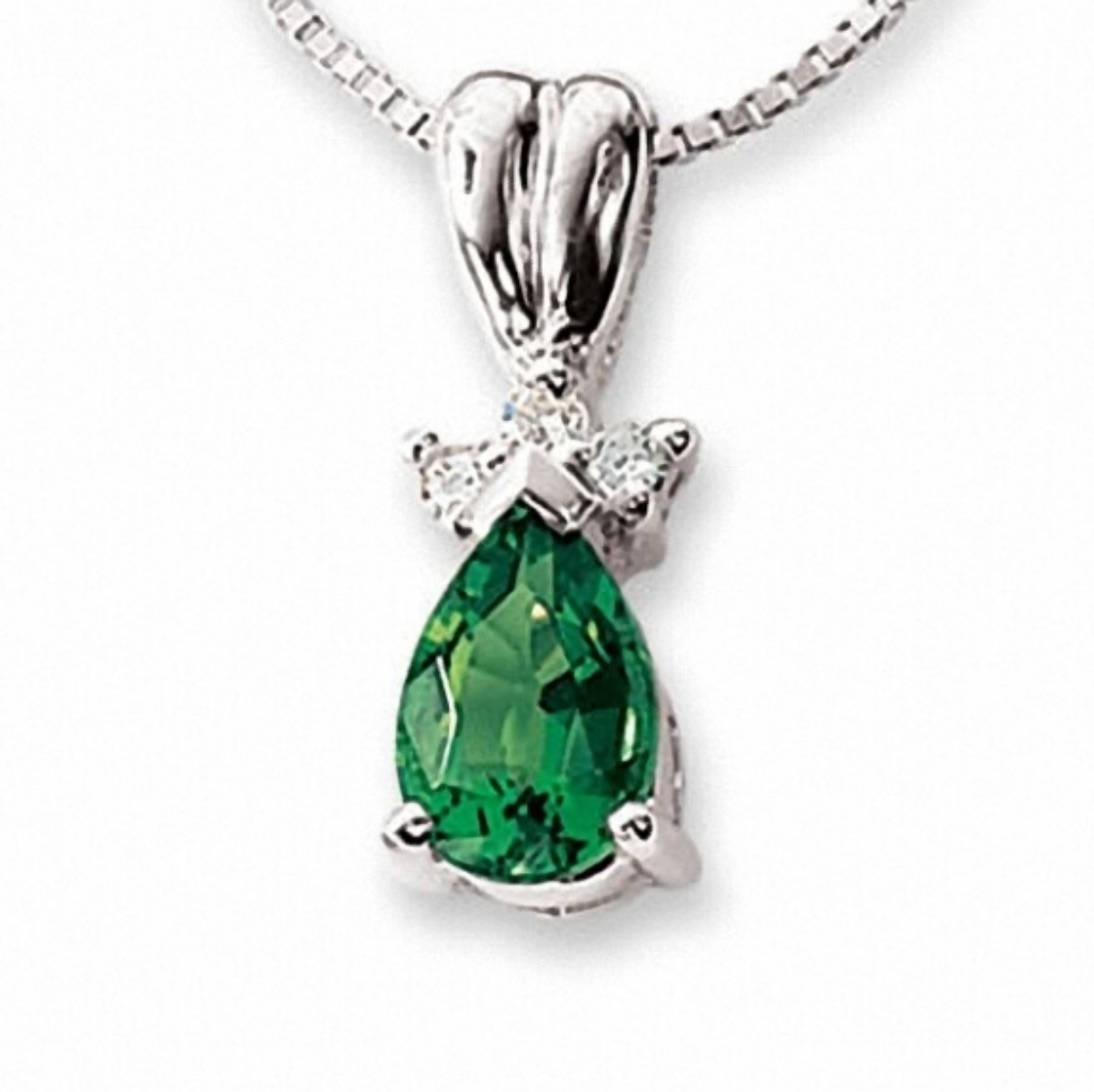 Emerald Diamond Pendant In 14k White Gold